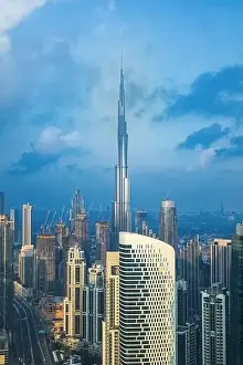 Dubai city skyline at sunset, United Arab Emirates