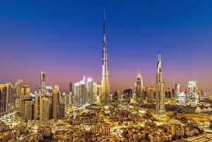 Dubai city skyline at sunset, United Arab Emirates
