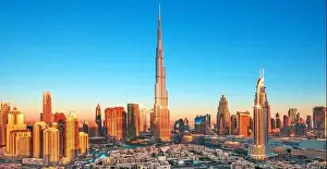 Dubai city skyline at sunset, United Arab Emirates