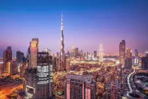 Expo Prints: Dubai city skyline at sunset, United Arab Emirates