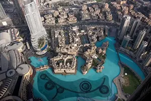 United Arab Emirates Prints: Dubai Fountain and Old Town Island from Burj Khalifa, Dubai, UAE