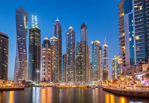 Dubai Marina Skyline at night, Dubai City, United Arab Emirates, UAE, Middle East