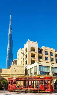 Tramway Prints: Dubai trolley, a double-deck heritage-style open-top tram
