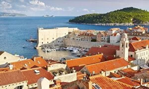 Images Dated 14th October 2012: Dubrovnik Old Town, aerial view from City Walls to Harbour, Croatia