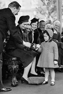 Pictures Prints: Duchess Of Gloucester At Salisbury: A little girl presenting a purse to the Duchess this afternoon