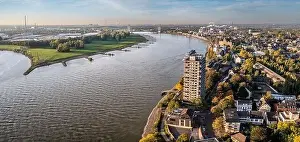 Westphalia Prints: Duisburg Ruhr Area. Rhein River. Drone Aerial in autumn