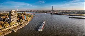 Duisburg Ruhr Area. Rhein River. Drone Aerial in autumn