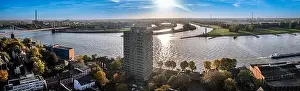 Duisburg Ruhr Area. Rhein River. Drone Aerial in autumn