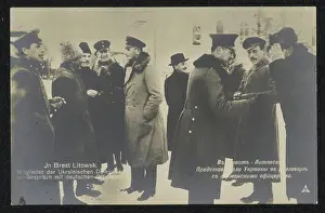 Halt Prints: The Duitsch-Russian truce Brest-Litovsk description: Postcard with German and Russian inscription