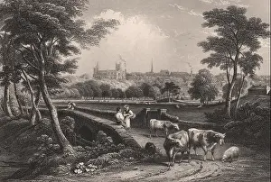 John Brown Prints: Dunfermline town & Abbey, from Rex Park. Scotland, antique print 1845