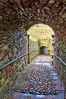 Clifftop Prints: Dunnottar Castle Stonehaven Aberdeenshire Scotland the Pends a stone lined tunnel