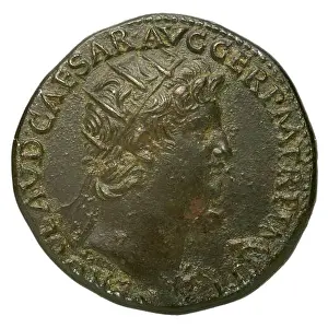 Lazio Prints: A dupondius coin of Neron, a Roman Emperor, in the collection of the Pellerin family