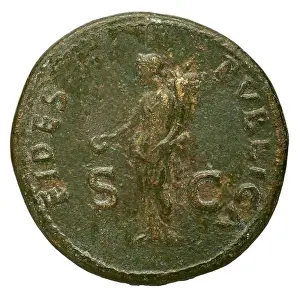 A dupondius coin of Vespasien, a Roman Emperor, dated to 68 AD