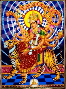Durga Prints: Durga Hindu Goddess Riding Tiger