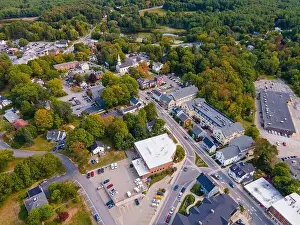 American United Prints: Durham historic town center aerial view on Main Street near University of New Hampshire UNH in town of Durham