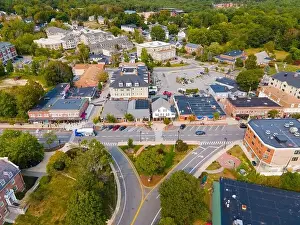 American United Prints: Durham historic town center aerial view on Main Street near University of New Hampshire UNH in town of Durham