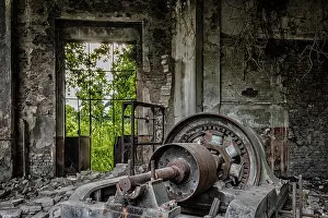 Metal Industry Prints: Dusty Machinery in abandoned factory ready for demolition