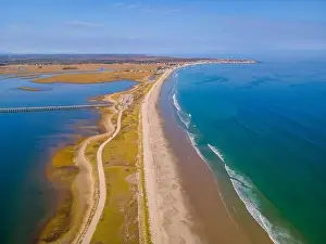 Duxbury Beach on Long Island and Duxbury Bay aerial view in town of Duxbury, Massachusetts MA, USA