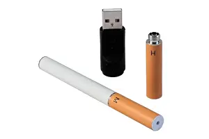 E Cig Prints: e cigarette, battery, nicotine cartridge and USB charger isolated on white background