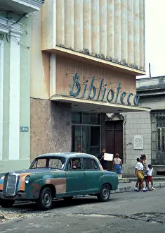 Debris Prints: E Class Ponton W120 Mercedes Benz outside Biblioteca (library) in Matanzas, Cuba