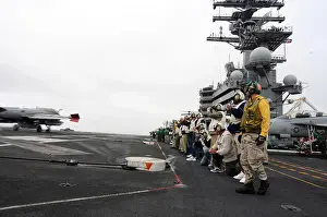 EA-6B Prowler from VAQ-139 performs an arrested landing aboard USS Ronald Reagan (CVN 76)