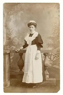 Vintage Black And White Photo Prints: Early 1900's studio portrait of pretty parlour maid by Atkinson of Marygate