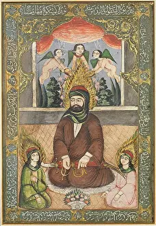 Islamic Art Prints: An early 19th-century Qajar miniature painting depicting Imam Ali and his children