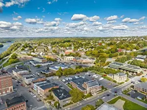 Early afternoon autumn aerial photo view of the City of Amsterdam New York