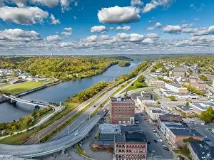 Park River Prints: Early afternoon autumn aerial photo view of the City of Amsterdam New York