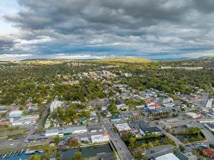 Early afternoon autumn aerial photo view of Ithaca New York