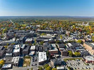 Saratoga Prints: Early afternoon autumn aerial photo view of Saratoga Springs New York