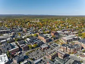 Early afternoon autumn aerial photo view of Saratoga Springs New York