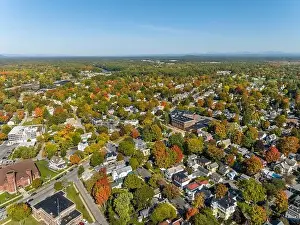 Saratoga Prints: Early afternoon autumn aerial photo view of Saratoga Springs New York