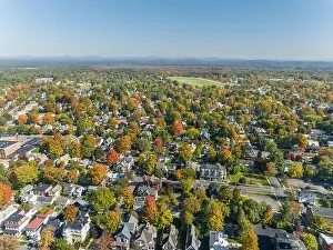 Early afternoon autumn aerial photo view of Saratoga Springs New York