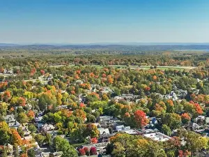 Early afternoon autumn aerial photo view of Saratoga Springs New York