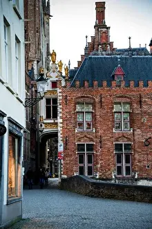 Historic Landmark Prints: Early Baroque Renaissance Liberty of Bruges building and the Blind Donkey Alley in Belgium