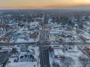 Sky Landscape Prints: Early evening winter aerial photo of the four corners in the Village of Pittsford