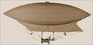 Ballon Prints: An early illustration of pioneer aircraft - The steam engine powered airship flown by Frenchman Henri Giffard in 1852