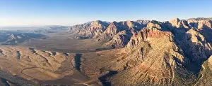Early light shines on the massive geologic formations in Red Rock Canyon National Conservation Area, located just outside of Las Vegas, NV