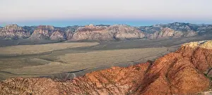 Early light shines on the massive geologic formations in Red Rock Canyon National Conservation Area, located just outside of Las Vegas, NV