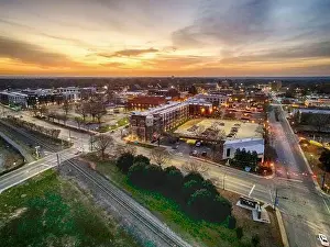 Intersection Prints: Early morning sunrise aerial over rock hill south carolina