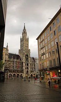 Marienplatz Prints: An early morning view of Marienplatz after a summer rain, Munich, Germany