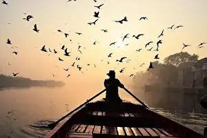 Early Morning Prints: An early morning view of Yamuna Ghaat full of birds