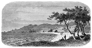Beach Huts Prints: Early View of the Beach and Old Mud Huts or Beach Huts at Jacotet Bay near the village of Beau Champ Mauritius