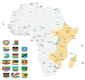 Rwanda Prints: east africa map with flags