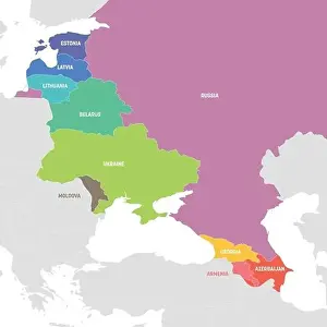 East Europe Region. Colorful map of countries in eastern Europe