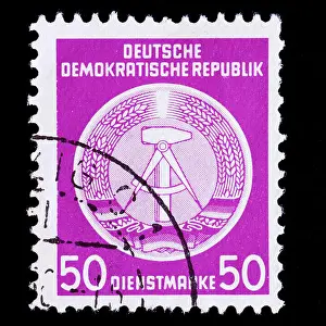 Cancelled Prints: East Germany postage stamp - Hammer and Compass