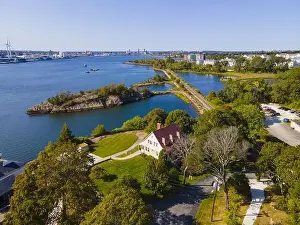 Taunton Prints: East Providence Squantum Point aerial view at the coast of Providence River in East Providence
