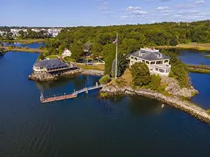 Taunton Prints: East Providence Squantum Point aerial view at the coast of Providence River in East Providence