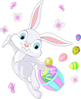 Illustration And Painting Prints: Easter Bunny Hiding Eggs
